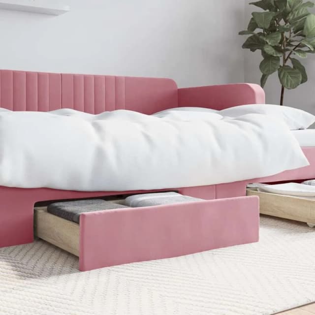 Vidaxl Bed Drawers 2 Pcs Pink Engineered Wood And Velvet, Pink 833919