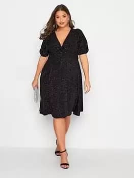 Yours Glitter Knot Front Dress - Black, Size 22, Women