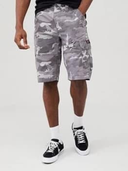 Superdry Core Cargo Shorts - Grey Camo, Size 30, Men