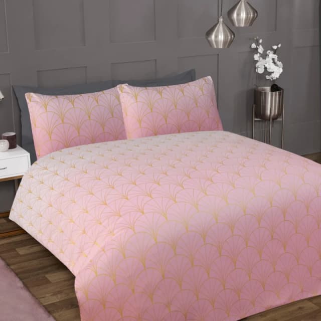 Smart Living Smart Living Printed Luxury Ombre Metallic Deco Duvet Cover With Pillowcases in Pink Size: King Pink King Unisex 5056242818342