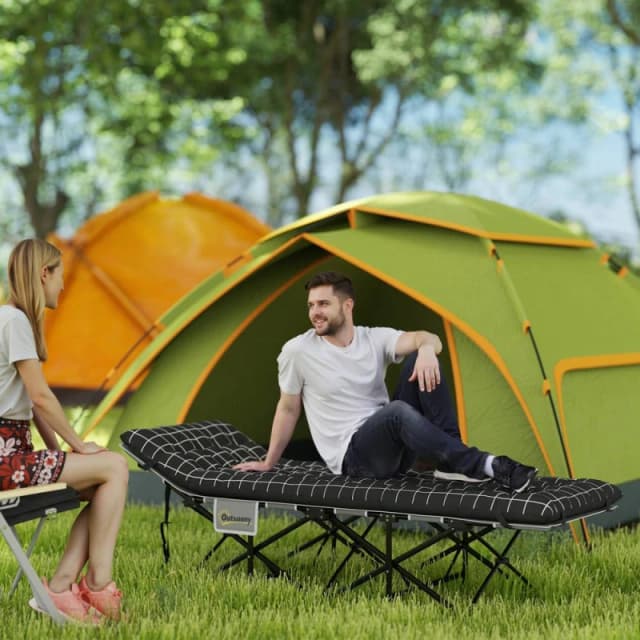 OUTSUNNY Camping Cot for Adults with Mattress, Folding Bed, Black Size: Single Black Unisex Single