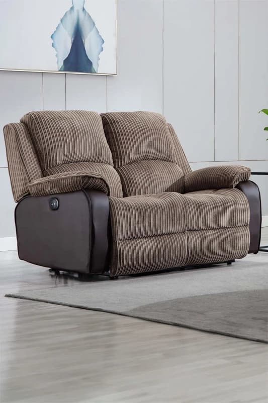 More4Homes Postana 2 Seater Electric High Back Jumbo Cord Fabric Recliner Sofa Brown