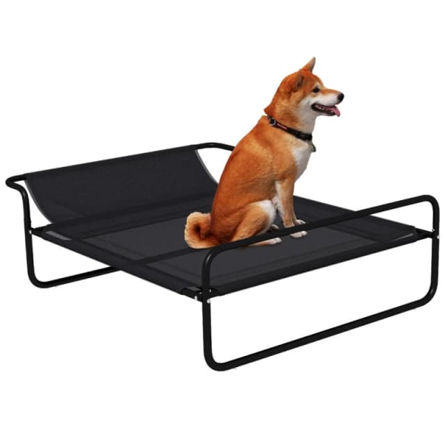 PawHut Raised Dog Bed w/ Slope Headrest, for Medium Dogs, Black D04-273V00BK