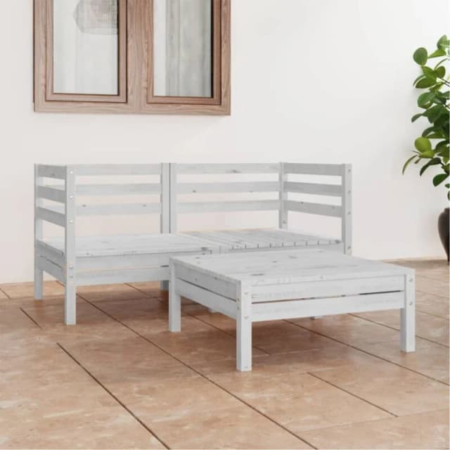 VIDAXL 3 Piece Garden Lounge Set White Solid Pinewood Vidaxl 8720286682753