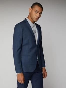 Ben Sherman Micro Check Mod Suit Jacket - Blue, Size 36, Men
