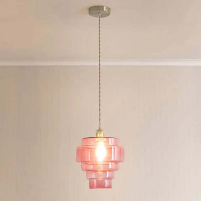 ValueLights ValueLights Lane Glass 5 Tier Layered Shade Brushed Chrome Ceiling Pendant Light in Bright Pink Bright Pink One Size Unisex 5059406062797