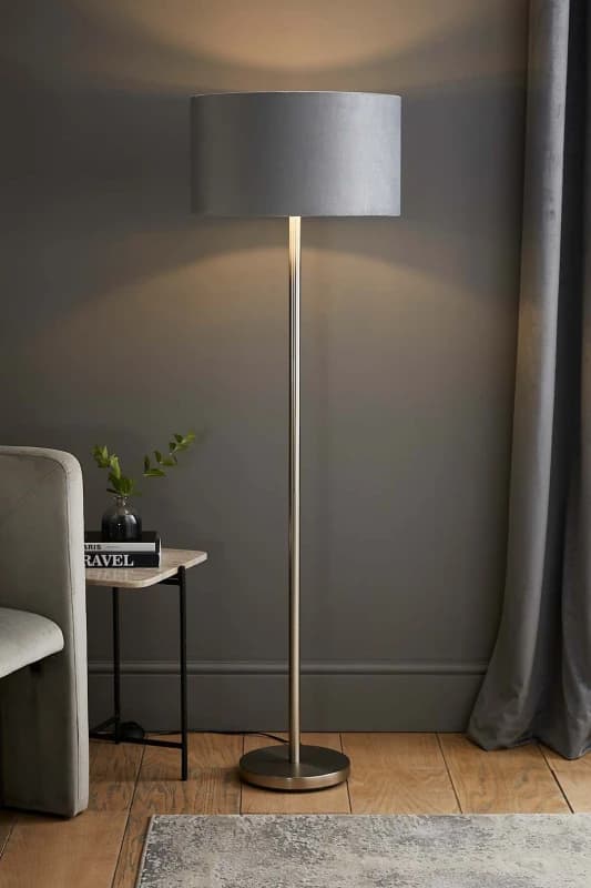 ValueLights ValueLights Charlie Chrome Stem Floor Lamp with Grey Velvet and Chrome Inner Lamp Shade Grey One Size Unisex 5059406060472