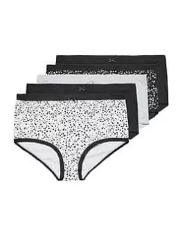 Yours Yours 5pk Full Briefs Ditsy Star Mono, Black, Size 18-20, Women