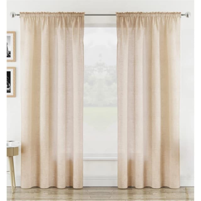Tyrone Textiles Rhodes Linen-Look Sheer Voile Panels - Pair Curtain Voiles / Nets / Lining 55x54in Beige 40599669002