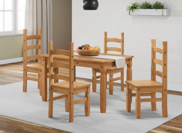 Mercers Furniture Corona Small Extending Table & 4 Chairs Dining Set Solid Pine With Mexican Styling
