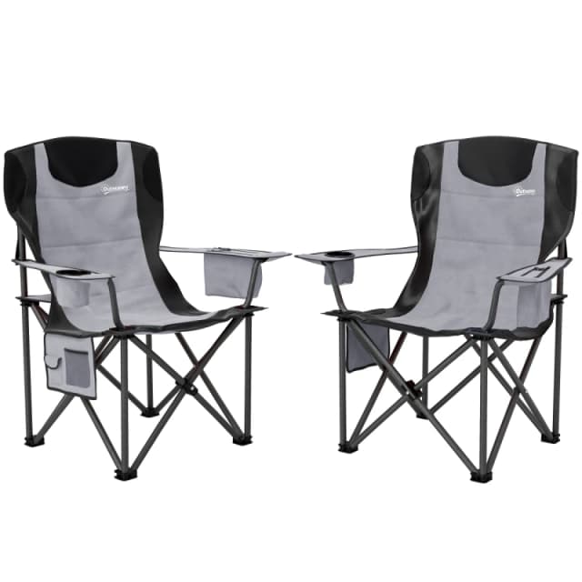 Outsunny Outsunny Set of 2 Padded Folding Picnic Chairs with Cooler Bag - Grey