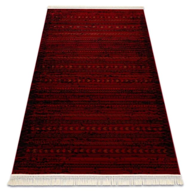 RugsX Orient 5820 Carpet Burgundy / Black Oriental, Stripes With Fringes 100X200 Cm