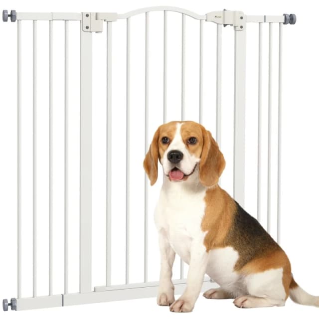 PawHut 74-100cm Adjustable Metal Pet Gate w/Auto-Close White D06-094V03WT
