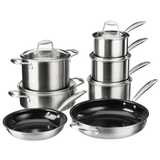 Cooks Professional 7 Piece Tri-Ply Cookware Kitchen Pots & Pans Set in Silver Size: 7 Pack Silver Unisex 7 Pack
