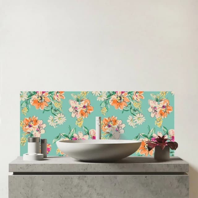 Warren Reed - Designer Bright Flower Sketch Glass Bathroom Splashback in Green Green Unisex