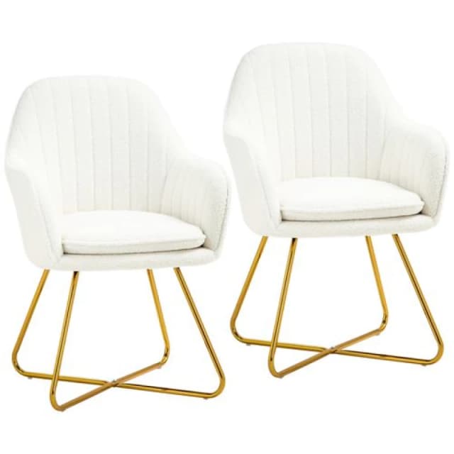 HOMCOM Accent Chair Set of 2, Cashmere Armchair w/ Steel Legs, Cream White, Cream 83B-132V70CW