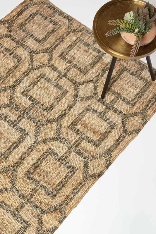 Homescapes Tiran Brown Geometric Handwoven Jute Rug Brown