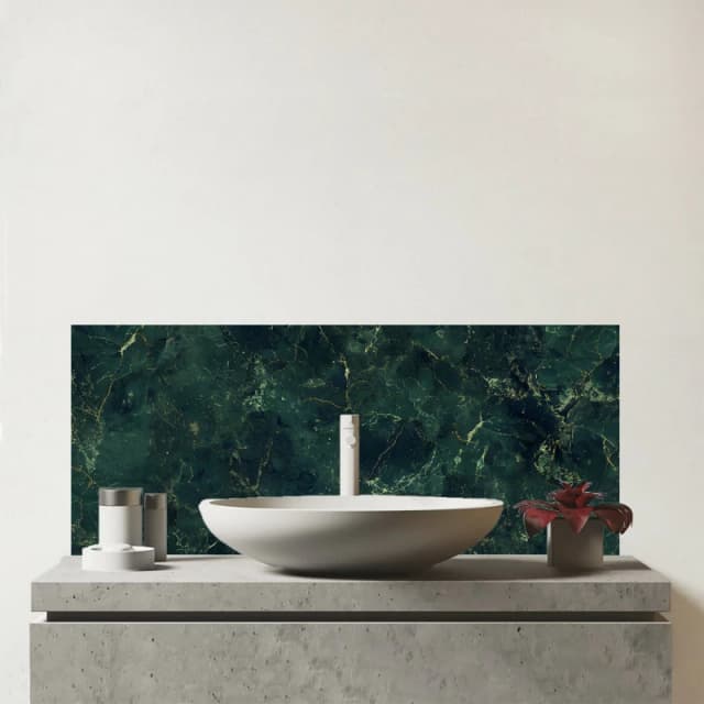 Warren Reed - Designer Deep Green Quartz Effect Glass Bathroom Splashback Green Unisex