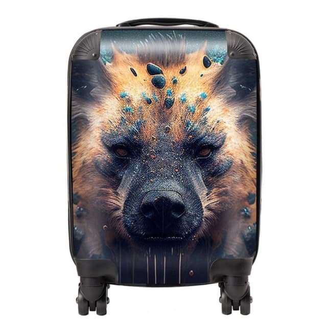 Warren Reed - Designer Hyena Face Splashart Dark Background Suitcase in Brown Size: Large Brown Unisex Large