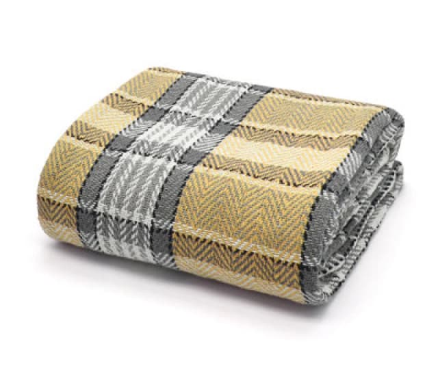 Velosso Soft Weave Cotton Throw Blanket - Ideal For Sofa, Bed, Armchair - 70Cm X 100Cm - Grey And Ochre