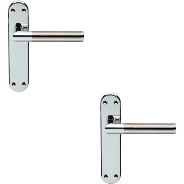 Loops 2x Round Bar Lever on Latch Backplate Door Handle 180 x 40mm Chrome & Nickel Metallics