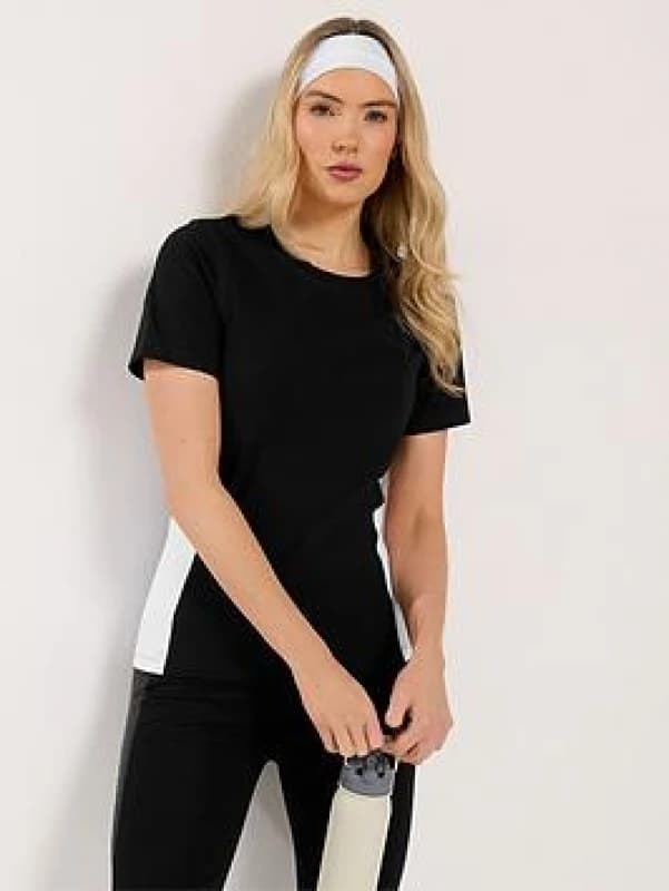 Long Tall Sally Womens Tall Active Colour Block Short Sleeve Top in Black Size: 16 Black Female 16