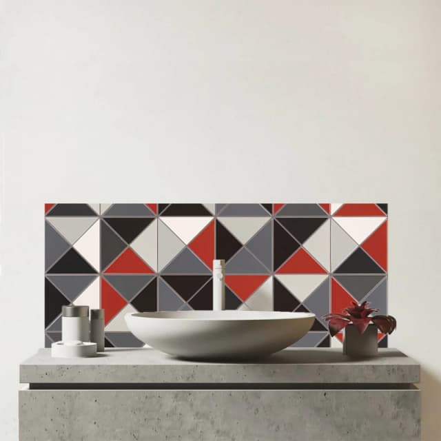 Warren Reed - Designer Grey Red Triangle Geometric Glass Bathroom Splashback Red Unisex