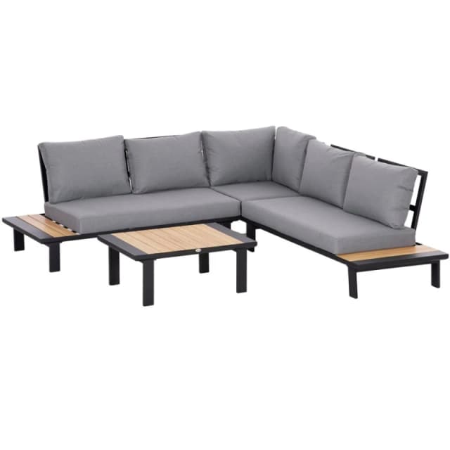 Outsunny 4 PCS Garden Furniture Conversation Set w/ Loveseat Table, Grey 84B-606V72CG