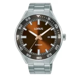 Mens Sports Watch with Stainless Steel Braclet & Brown Sunray Dial