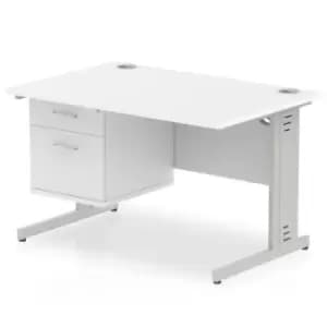 Impulse 1200 Rectangle Silver Cable Managed Leg Desk White 1 x 2 Drawer Fixed Ped