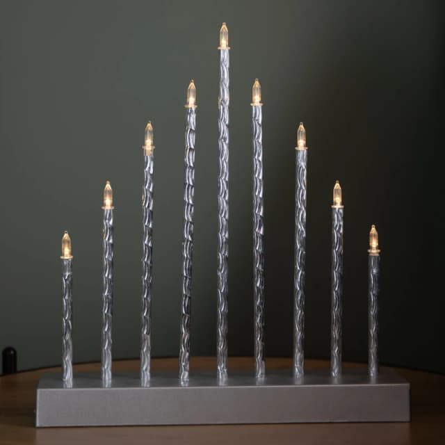 26cm Battery Operated Silver Light up Christmas Candle Bridge with 9 Warm White LEDs