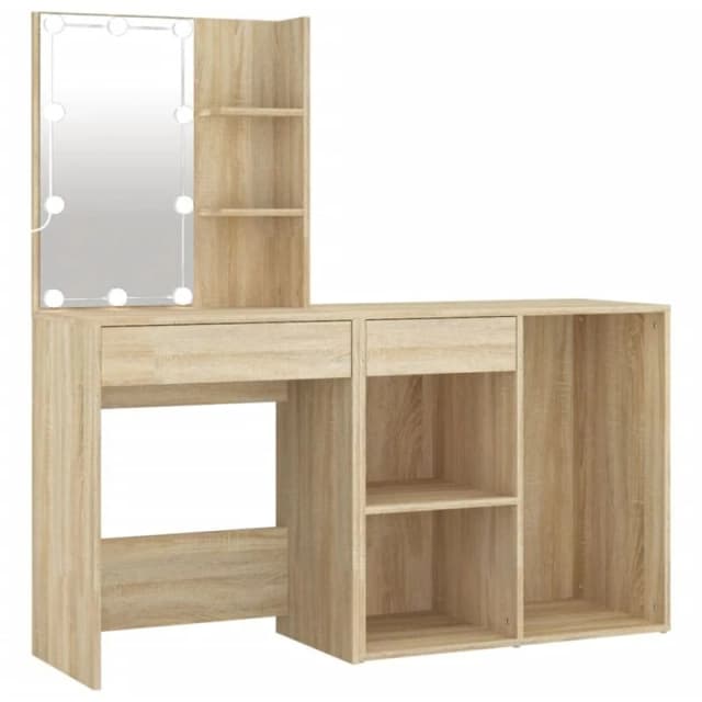 VIDAXL LED Dressing Table with Cabinet Sonoma Oak Engineered Wood Vidaxl 8720286660881