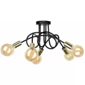 Keter Rumba Multi Arm Semi Flush Ceiling Light Black, Gold, 50cm, 5x E27