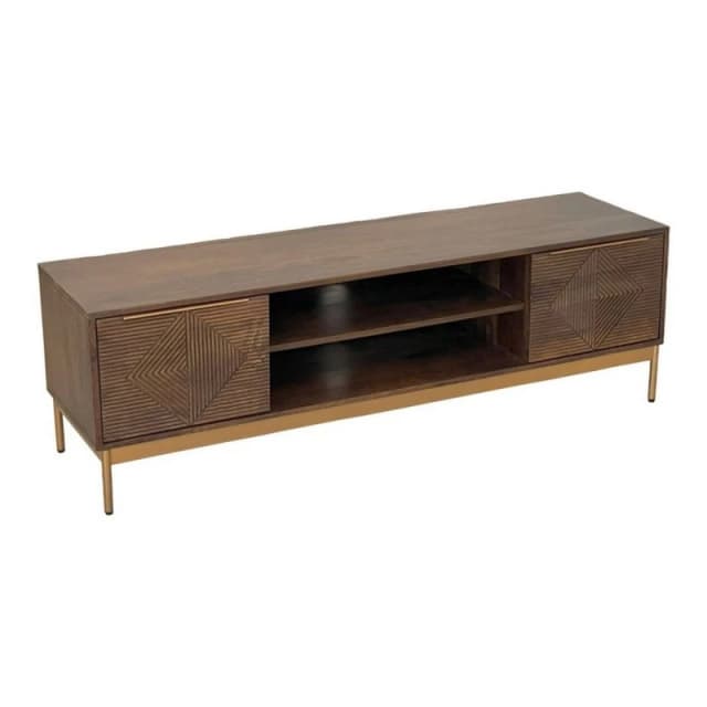 Jaipur Furniture Ltd Zaine Carving TV Unit - Mango Wood - L40 x W148 x H46cm - Dark Finish - Assembly Required in Brown Brown Unisex