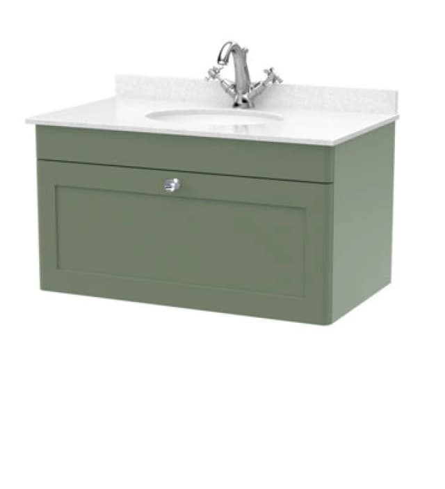 nuie 800mm Wall Hung 1 Drawer Vanity & Marble Top 1TH - Satin Green CLC896WR1