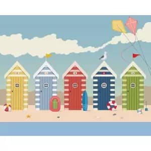 Beach Huts Blue Wall Mural - 3.5m x 2.8m