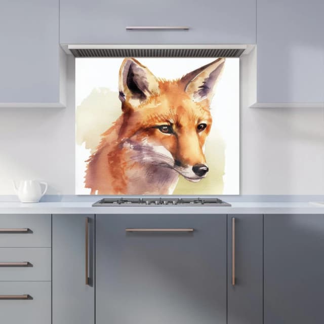 Warren Reed - Designer Fox Watercolour Kitchen Splashback in Brown Size: 600mm x 750mm Brown Unisex 600mm x 750mm