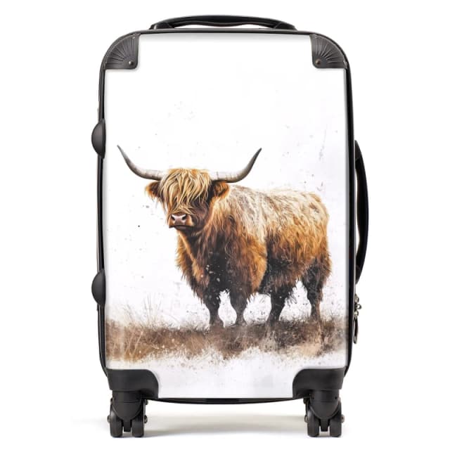 Warren Reed - Designer Highland Cow Watercolour Suitcase in Brown Size: Cabin Brown Unisex Cabin