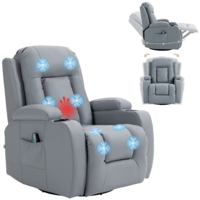 HOMCOM Manual Recliner Chair with 8 Vibration & Heat, Light Grey Dark Grey