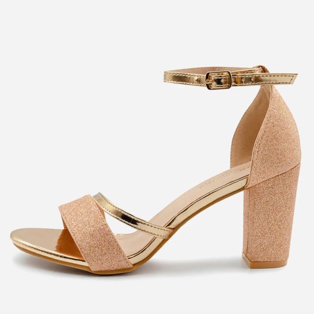 Wheres That From Wheres Glitter Perla Mid Block Heel Sandals Ladies Rose Gold female 4 (37)