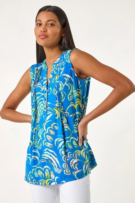Roman Abstract Print V-Neck Vest Blue