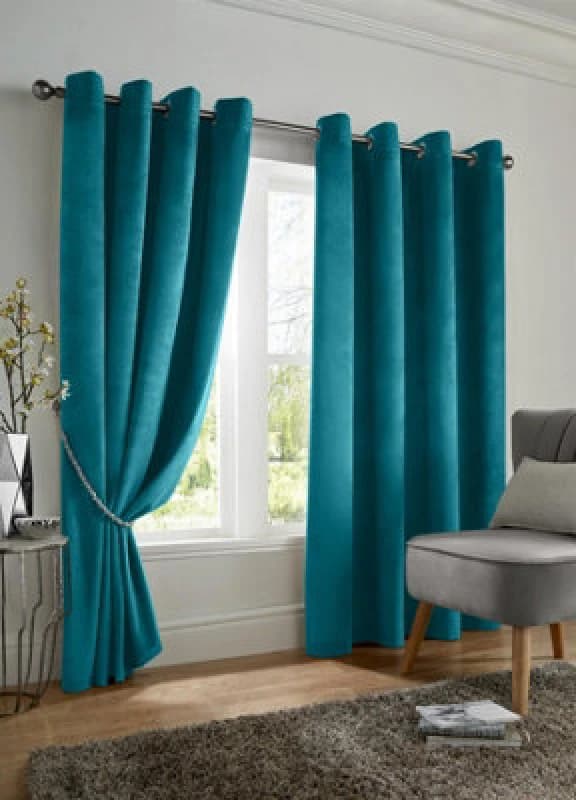 Luxury Living Velvet Blackout Ring Top Curtains Teal