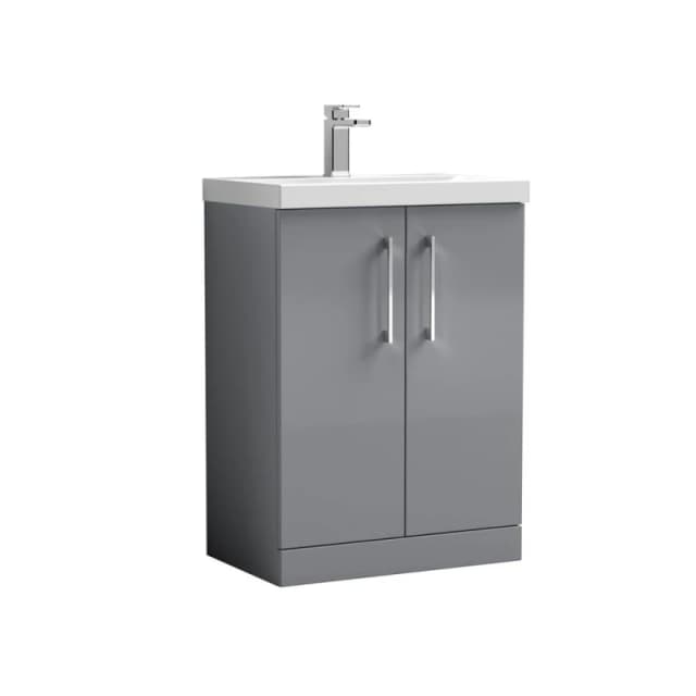 Balterley Modern Bathroom 2 Soft Close Door Vanity Basin Unit, Satin Grey, 600mm in Grey Grey Unisex