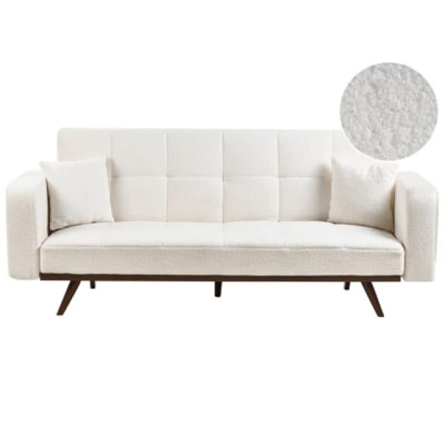 Beliani Sofa Bed 3 Seater Hjulby Boucle Off-White