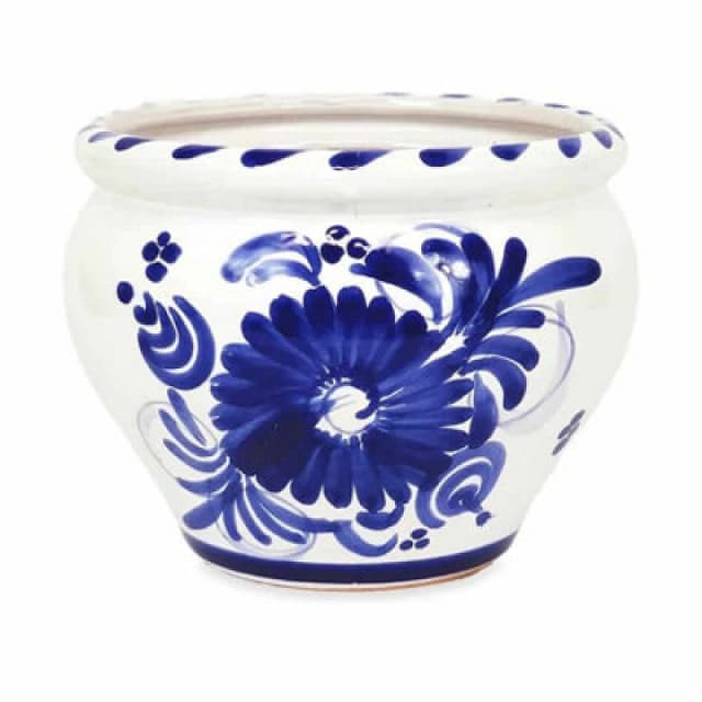 Verano Spanish Ceramics Blue Floral Hand Painted Outdoor Garden Patio Terrace Bola Plant Pot (D) 25cm Blue unisex