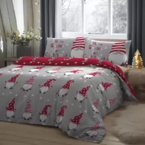 Dunelm Fusion Silver Gnome For Christmas 100% Duvet Cover & Pillowcase Set, Size: Kingsize Silver