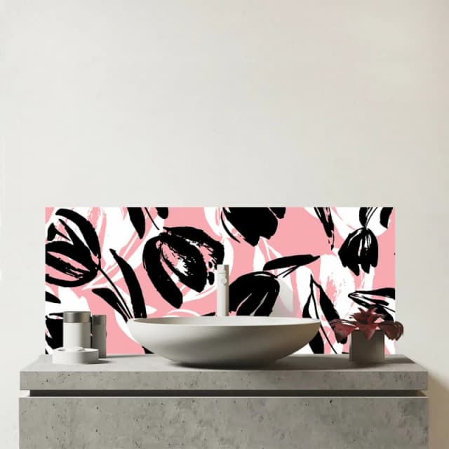Warren Reed - Designer Nature Flat Spring Flower Motif Glass Bathroom Splashback in Pink Pink Unisex