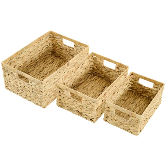 HOMCOM Set of 3 Wicker Storage Baskets - Woven Baskets with Handles - Natural TJ Hughes 5063603902336