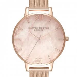 Olivia Burton Semi Precious Mesh Strap Watch - Pink /Rose Gold