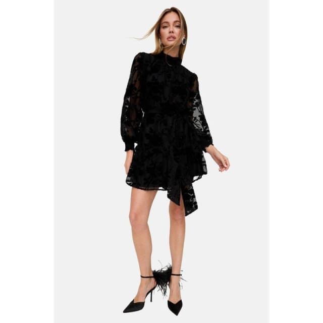 Lily and Lionel Lily and Lionel Brezze High Neck Velvet Burnout Mini Dress In Black Burgundy female 8 (XS)